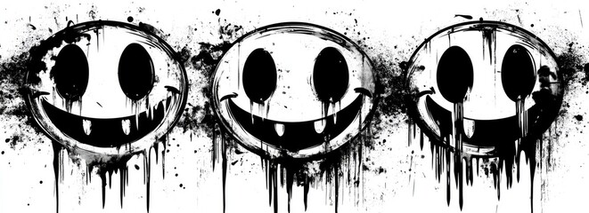 Three sinister smiley faces dripping with darkness