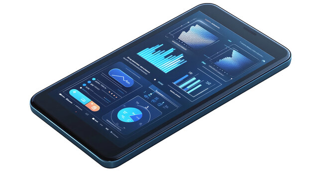 Floating fintech user retention metrics dashboard for app growth tracking, isolated, PNG format, transparent background. Varient 3