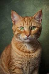 Close up portrait of a ginger tabby cat with striking green eyes