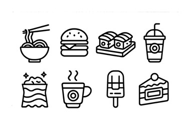 Food and drink icons set – outline, line, culinary and beverage symbols
