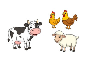 Illustrated domestic farm animal set