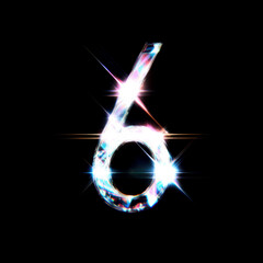 Flare Prism Shine Number 6 Overlay - Radiant Light Text Effect for Glamorous Designs. Perfect for Beauty, Fashion and Luxury Branding Projects. High-Quality Transparent PNG for Digital Creations