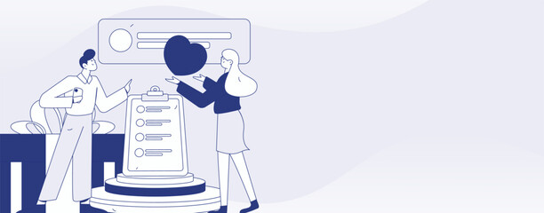 Invite friends to conduct questionnaire flat vector concept operation hand drawn illustration
