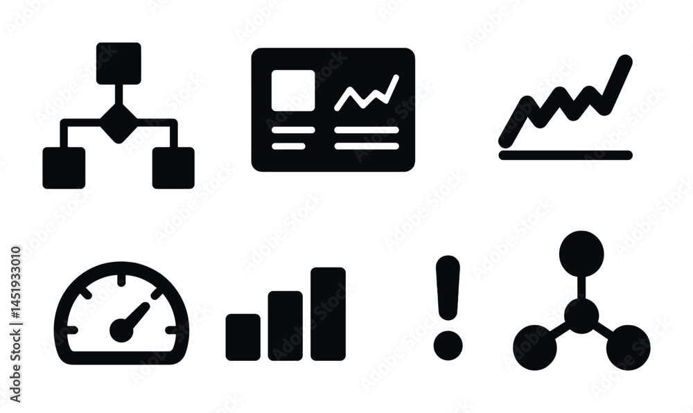 Aufkleber data and metrics solid icons set – flat, filled, analytics and dashboard symbols