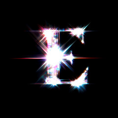 Flare Prism Shine Letter E Overlay - Radiant Light Text Effect for Glamorous Designs. Perfect for Beauty, Fashion and Luxury Branding Projects. High-Quality Transparent PNG for Digital Creations