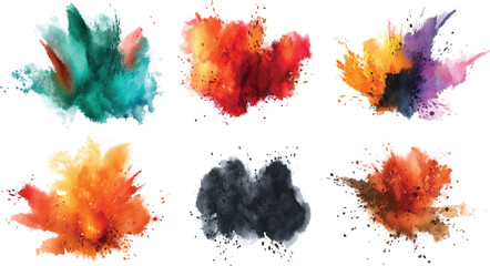 Colorful powder explosion isolated on transparent background, Color Powder Explosion Collection Set Isolated on vector White Background,