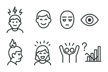 Facial expressions outline icons set – emotions, mood, expression symbols