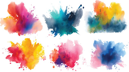 Set of frozen colored powder explosions, vibrant hues suspended in mid-air, isolated on a white vector background, Color Powder Explosion Collection Set Isolated on Transparent 