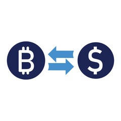 Crypto Exchange Icon . Bitcoin to Dollar Conversion Symbol for Cryptocurrency, Blockchain, Digital Currency, and Financial Transaction Design