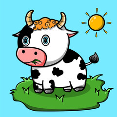 Cute cow eating the grass vector illustration 