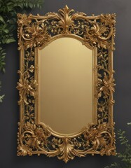 Gold-accented botanical frame; elegant, ornate invitation design  ,  gold leaf,  luxury