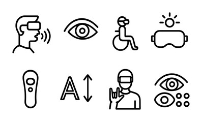 Virtual reality line icons set – technology, outline, vr experience symbols