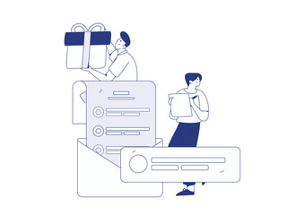 Invite friends to conduct questionnaire flat vector concept operation hand drawn illustration
