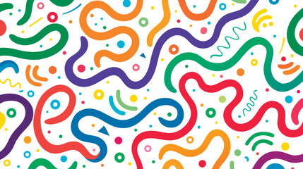 Colorful Squiggles Seamless, Whimsical, Abstract Line Art. Wavy Pattern on White Background. Vibrant and Playful Abstract Composition with Wavy Lines