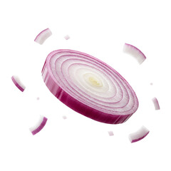 Fresh onion slice flying on transparent background PNG Generative AI