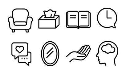Home essentials outline icons set – simple, linear, everyday household symbols