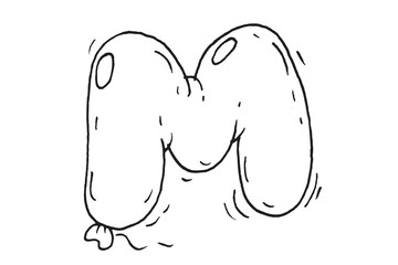 Hand-drawn letter M with a fun, soft bubble style. Perfect for learning the alphabet, educational posters, children's books, flashcards, creative typography, and playful logos