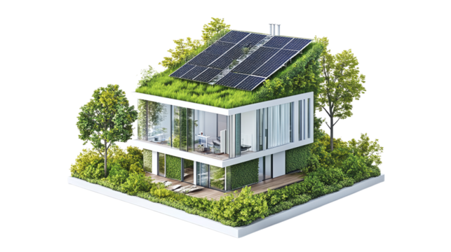 Floating green building energy performance monitoring panel, isolated, PNG format, transparent background. Varient 2