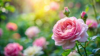 Obraz premium Delicate soft focus pink rose in a garden, roses, nature, roses, nature, bloom