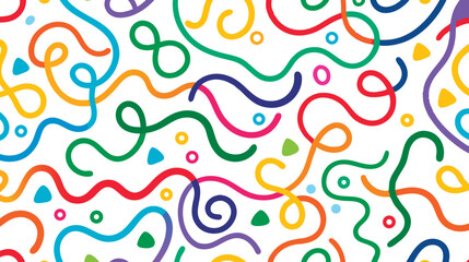 Fototapeta premium Colorful Squiggles Seamless, Whimsical, Abstract Line Art. Wavy Pattern on White Background. Vibrant and Playful Abstract Composition with Wavy Lines