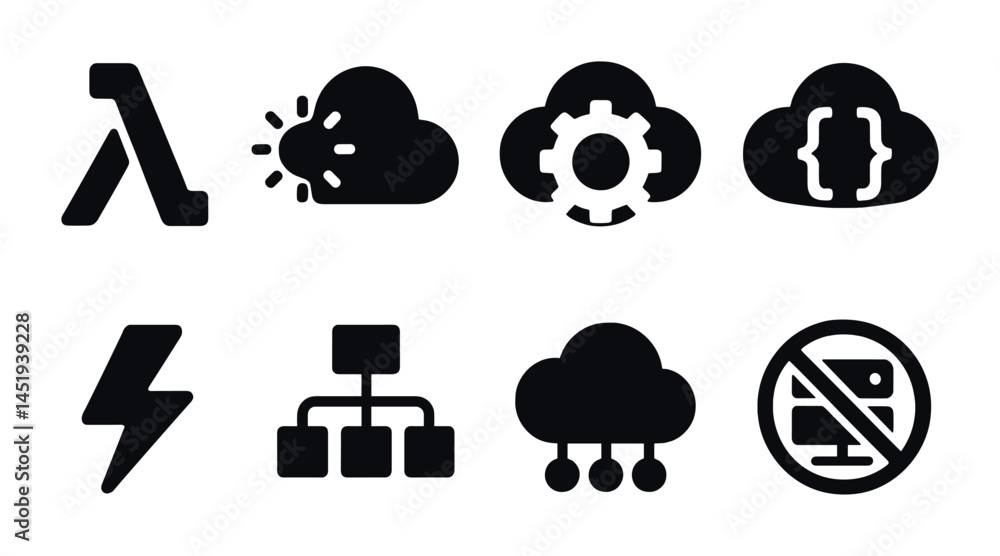 Poster cloud computing filled icons set – tech, software, network symbols