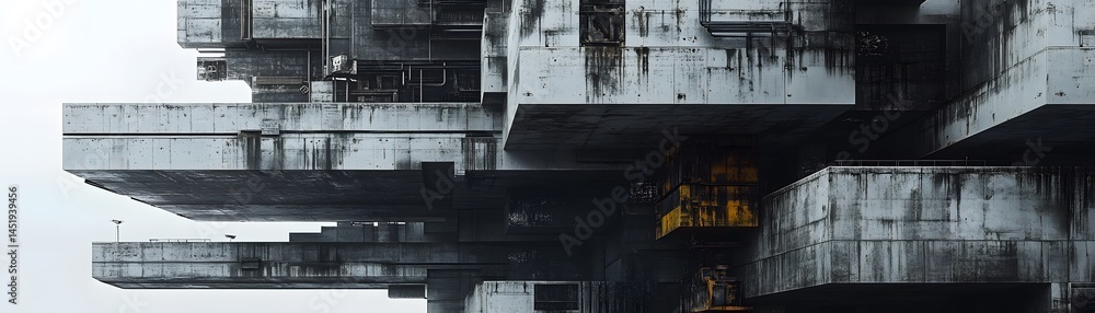 Poster a striking, modern architectural design showcasing a series of interlocking concrete structures agai