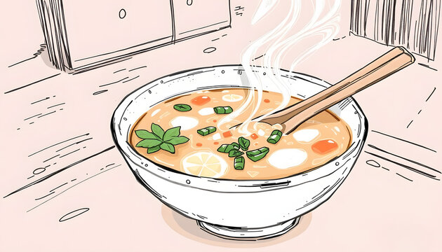 Thenthuk soup, doodle art. with white shades