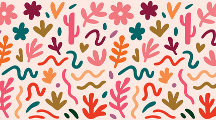 Colorful abstract floral and organic shape composition. Contemporary art collage with abstract shapes. Background with Scandinavian cut out elements