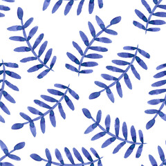 Watercolour hand drawn floral pattern with branches,  hand drawn blue branches in seamless pattern use as print,  element design, fabric design, wrapping paper, invitations, clothes print.