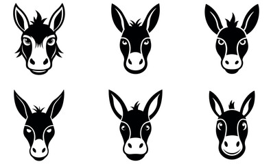 Fototapeta premium Donkey Logo Collection, Minimalist Black and White Donkey Head Designs, Animal Iconography, Farm Animal Graphics, Nature-Inspired Emblems