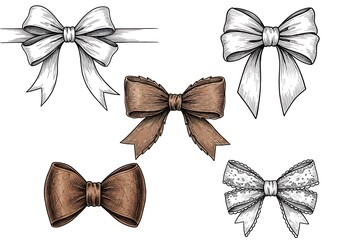 Bow ribbon collection in monochrome and brown tones