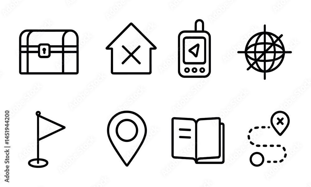 Aufkleber navigation and map line icons set – outline, gps symbols and direction tools