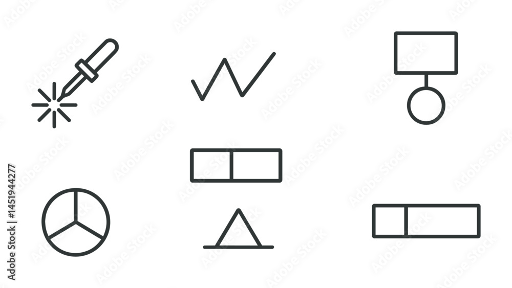 Poster data science outline icons set – flat, linear, analytics and tech symbols