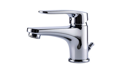 Single-handle water faucet Chrome plated, with a simple design isolated on solid white background 