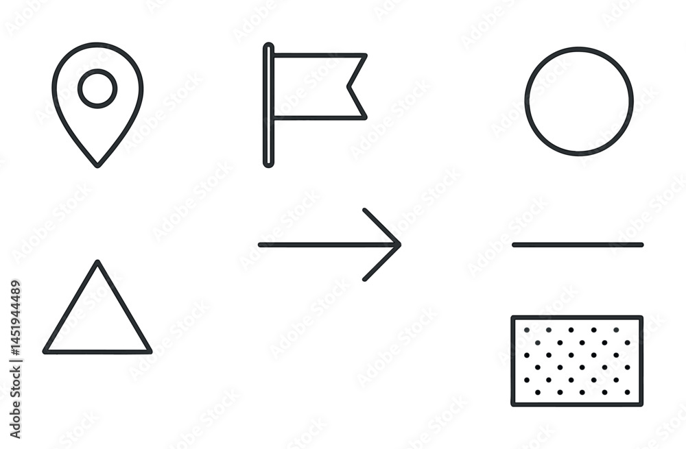 Poster geometric linear icons set – line, outline, shape and symbol graphics