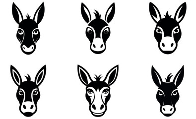 Donkey Logo Collection, Minimalist Black and White Donkey Head Designs, Animal Iconography, Farm Animal Graphics, Nature-Inspired Emblems