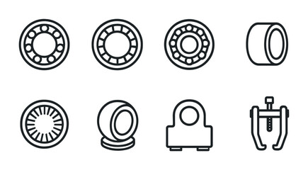 Engineering and mechanical linear icons set – outline, technical, machinery symbols