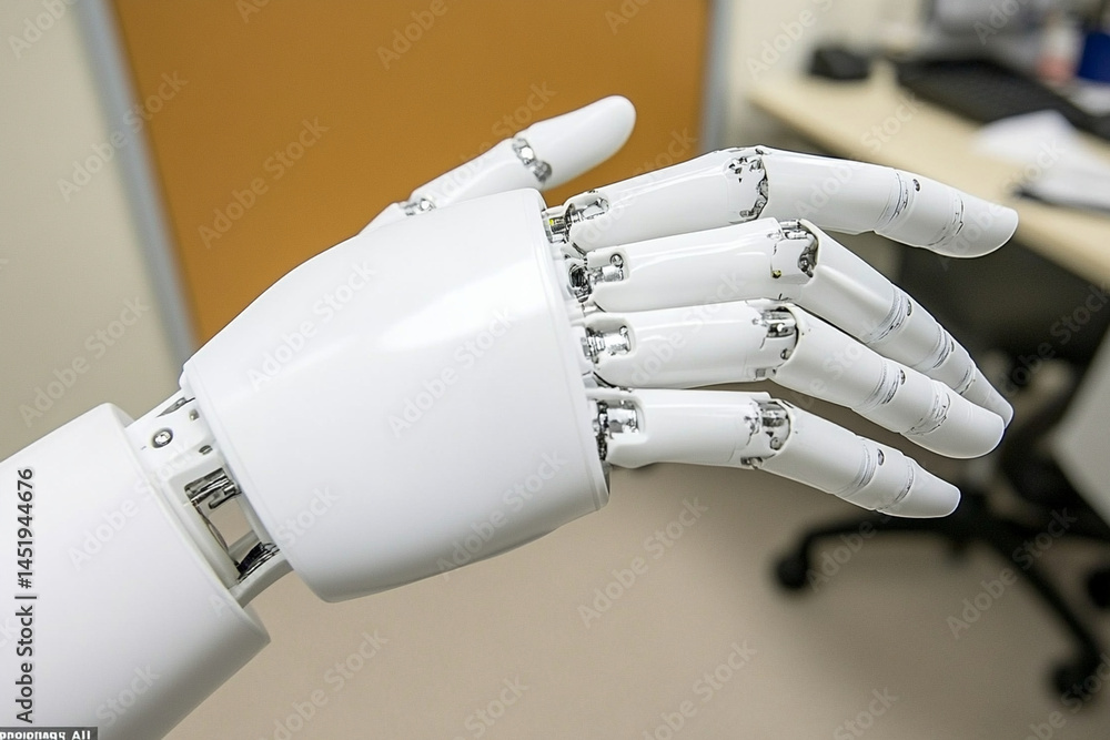 Poster innovative robotic hand designed for precision tasks in a controlled laboratory environment