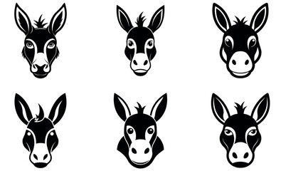 Donkey Logo Collection, Minimalist Black and White Donkey Head Designs, Animal Iconography, Farm Animal Graphics, Nature-Inspired Emblems