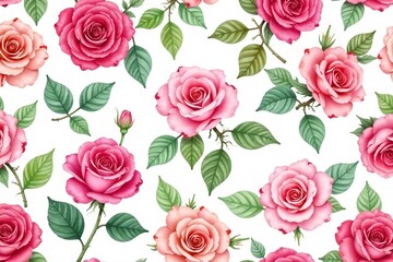 Delicate watercolor rose pattern, seamless repeat , delicate, red