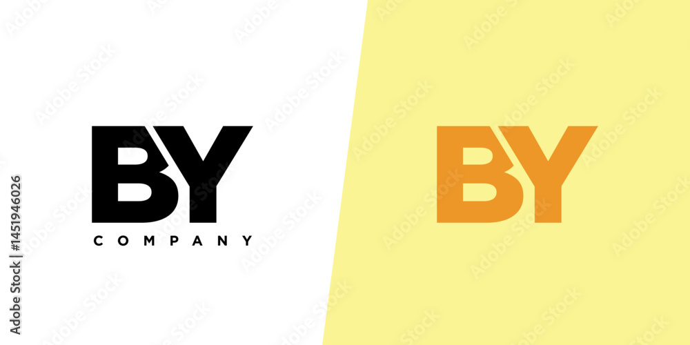 Fototapete letter b and y, by logo design template. minimal monogram initial based logotype.