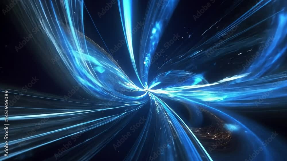 Poster mesmerizing abstract light trails in vibrant blue create dynamic visual experience, evoking motion, 