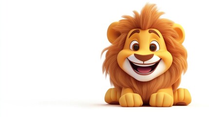 Happy cartoon lion cub sitting, isolated on white.
