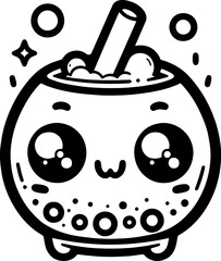 Cartoon Bubble Tea Character with Playful Cheeks and Big Eyes