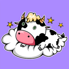 Vector of a cow sleeping in the clouds