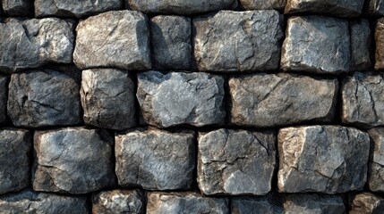 Obraz premium A stone wall composed of irregular rectangular blocks.
