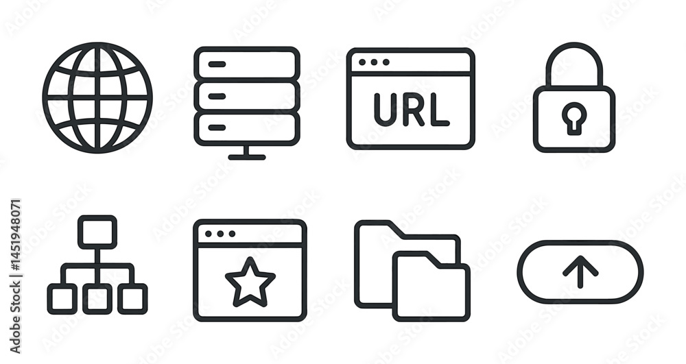 Poster web and technology line icons set – linear, outline, internet and network symbols