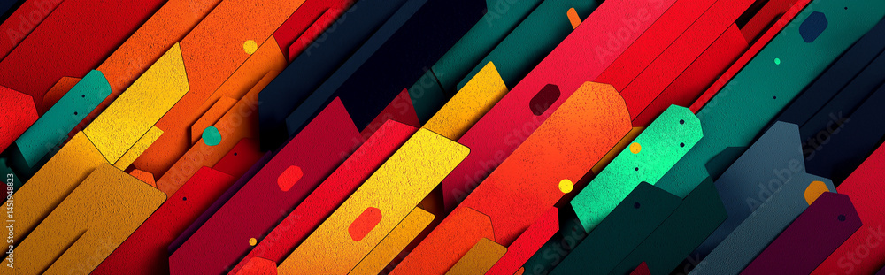 Poster abstract geometric background with layered colorful shapes and textured surface elements