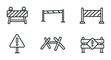 Construction and safety icons set – line, outline, warning and barrier symbols