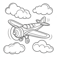 Airplane Flying Among Clouds Coloring Page for Kids Creative Activity Time